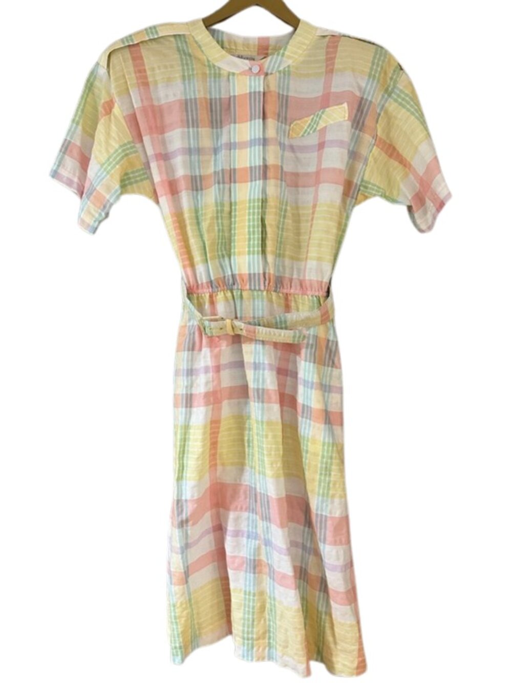 Vintage 80s Allyson Holley Plaid Dress Belted Pastel Midi Golden Girls